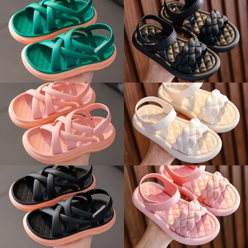 Summer Little Girls Sandals Ny Flower Simple Söta rosa gröna barn Sandaler Småbarn Baby Soft Casual School Girl Shoes 1324 D3