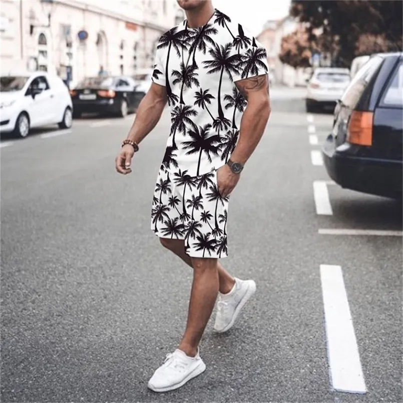 Summer Fashion Men S 2 -delige set Tracksuits Casual Short Sheeves Print T Shirt Shorts broek Pakken Camisetas Ropa Hombre 220613