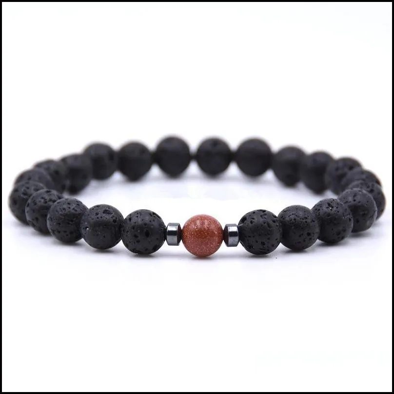 hematite natural black lava stone beads strand elastic bracelet  oil diffuser bracelets volcanic rock beaded hand strings