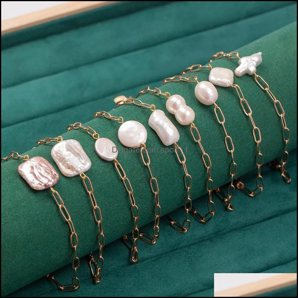 Cazibe bilezik mücevherleri vintage barque inci bileklik kadınlar için Kore büyük haç/yuvarlak/oval kalın altın zincir pseras hediye b81 damla teslimat 2