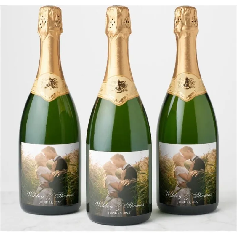 20 Etichette Adesive Personalizzate Per Bottiglie Di Vino E Champagne - Matrimonio, Compleanno, Battesimo - Impermeabili (9x12,7 Cm)