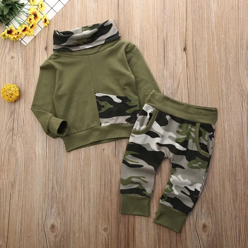 Ensembles de vêtements nés bébé garçon vêtements d'automne à manches longues sweat à capuche camouflage hauts pantalons tenues 2 pièces ensemble