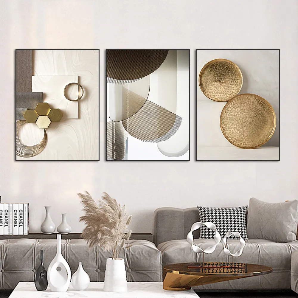 Abstract 3D Geometry Metal Gold Light Luxury Posters Nordic Canvas Art Oil Painting Home Decor Wall Art Vintage Minimalist Pictures For Living Room Home Decor