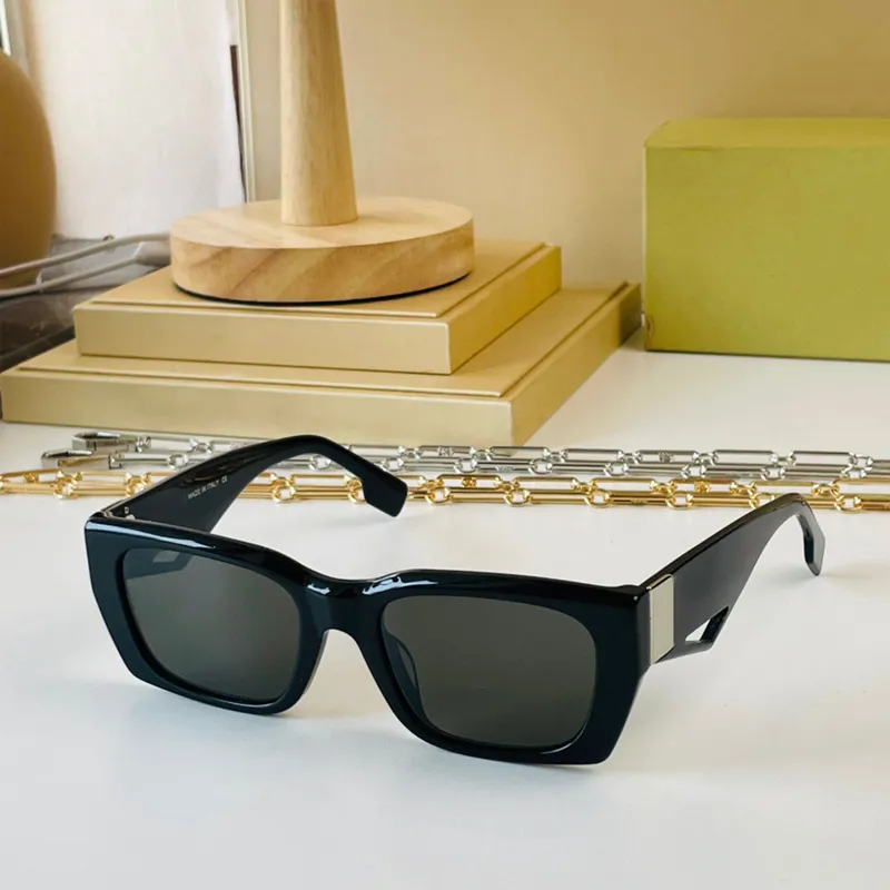 Women s Acetate Rectangle Sunglasses with Scratch Resistant Black Lenses Gold Plated Chain
