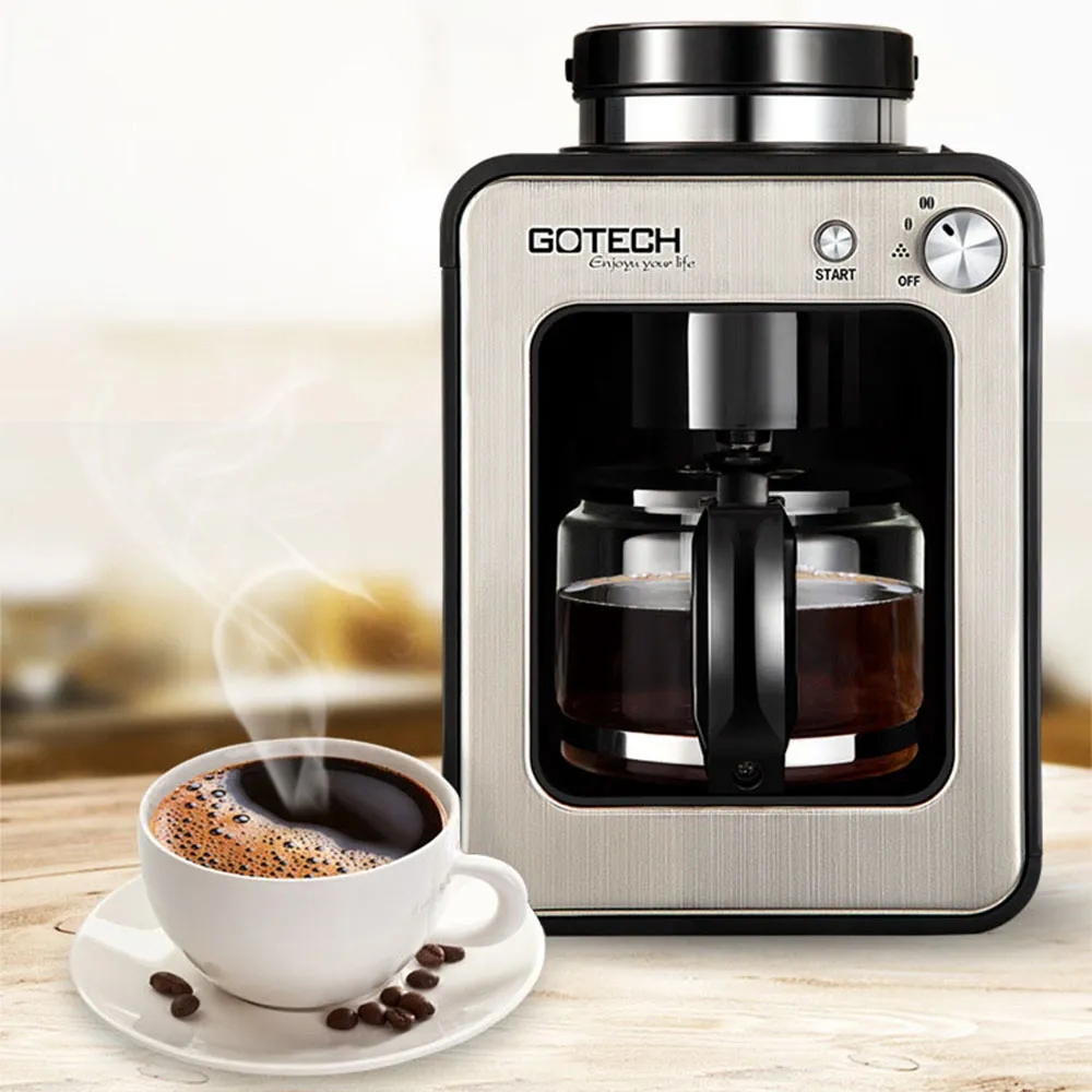 Casa pequena cafeteira pequena cafeteira automática tipo de café americano para escritório de cozinha em casa 1-4 xícaras grãos de moagem