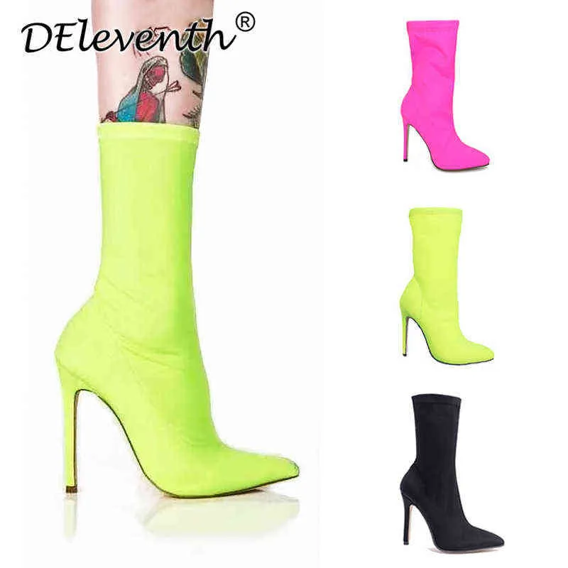 Bottes Femmes Chaussures À Talons Be Toe Élastique Couleur Bonbon Tissu Chaussettes Hautes Minces Pompes Taille 35-43 220805