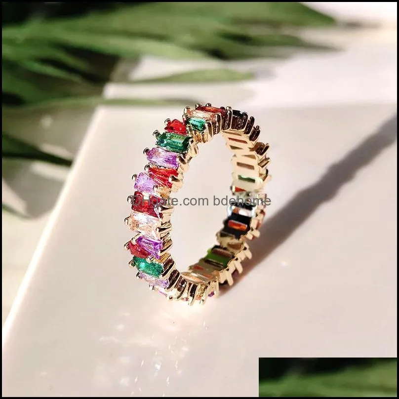 Hot Sale Rainbow CZ Gold Ring For Women Girls Fashion Engagement Wedding Band Engagement Ring Top Quality Charm Jewelry 8 Colors 2019