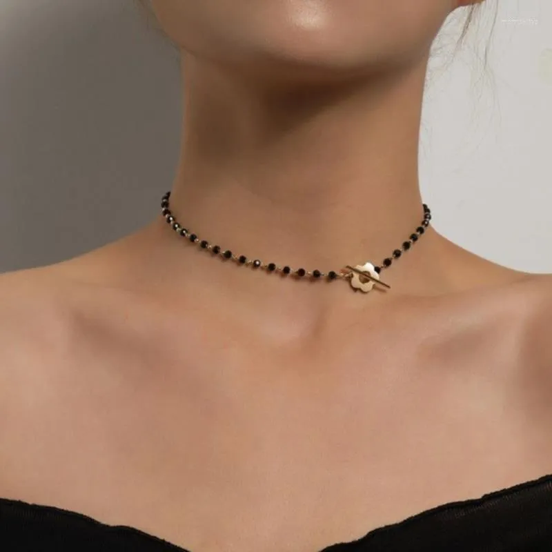 Chokers 1 stück Luxus Schwarz Kristall Glas Perle Kette Choker Halskette Für Frauen Blume Lariat Lock Kragen Schmuck Party Charme Morr22