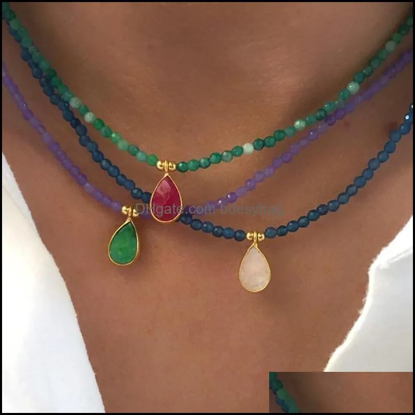 Chaînes Colliers Pendentifs Bijoux Perles à facettes Mti faites à la main Collier de perles Pendentif en cristal à la mode en forme de goutte Exquis Je Dhaew