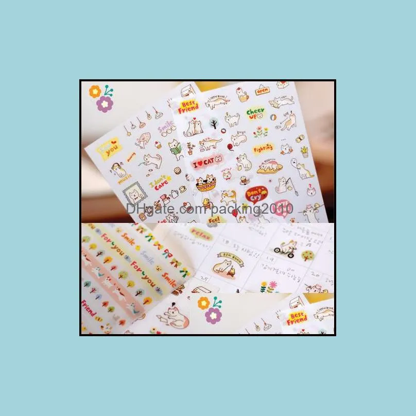 Wholesale- New Cute Lovely 6 Sheet Cat Paper Stickers for Diary Scrapbook Book Wall Photo Decor Skin DIY*cartoon