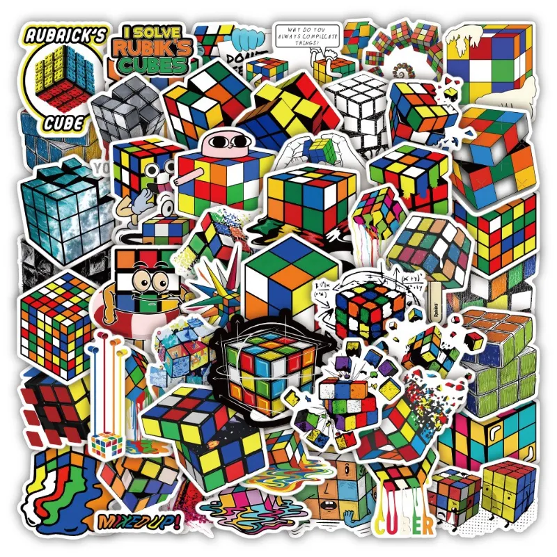 50pcs Creative Magic Cube Stickers Rubik'in Küp Graffiti Çocuk Oyuncak Kaykay Araba Motosiklet Bisiklet Sticker Çıkartmaları Toptan