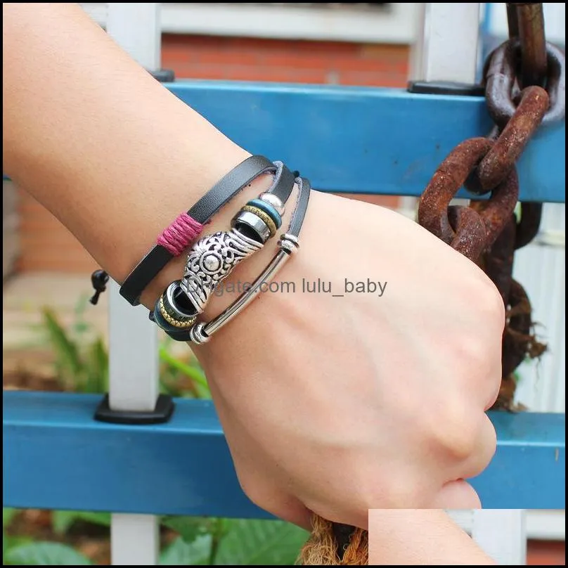 leather bracelet adjustable retro genuine bead chain charm infinity bracelets