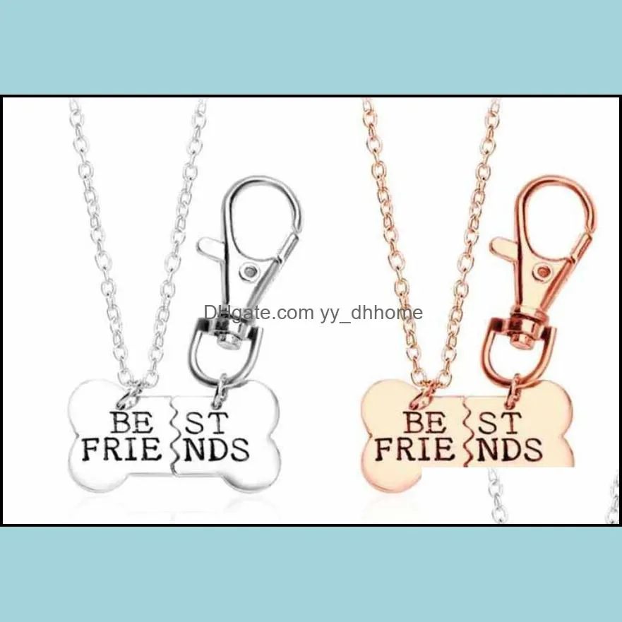 Gold Silver BEST FRIENDS Pendant Necklace pet dog bones jewelry BFF Necklace 2 part dog bones necklace and keychain free ship
