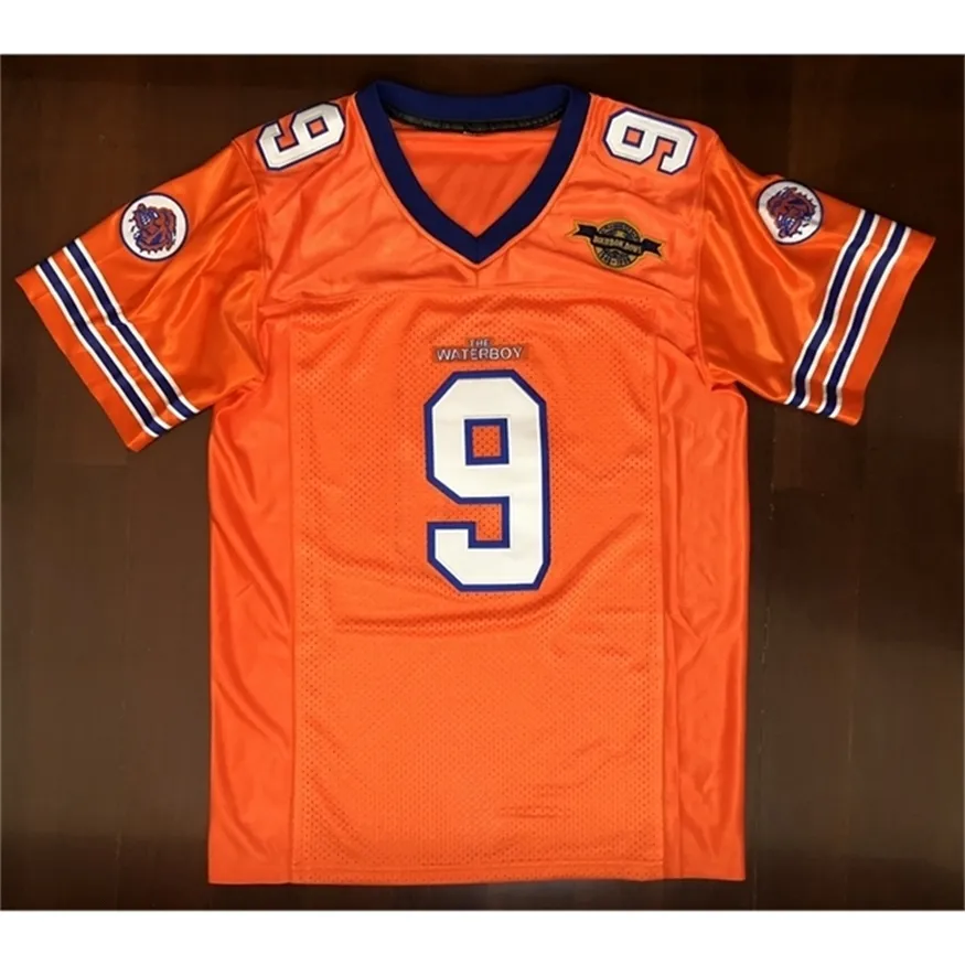 Nikivip доставка из США Bobby Boucher 9 The Water Boy Movie Men Men Football Jersey сшил черный S-3XL Высококачественный винтаж