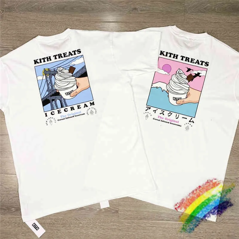 Roupas T-shirt 2021ss Kith Treats Locale Tee Homens Mulheres Vintage Alta Qualidade Branco Icecream Topssfxd