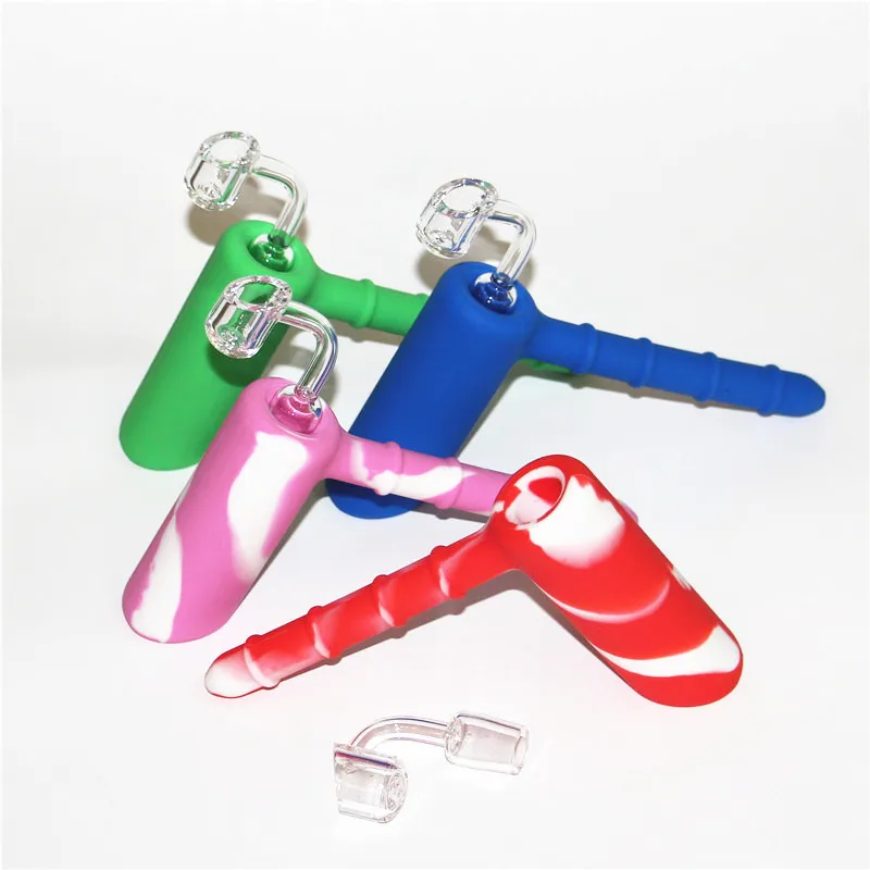 18mm giunto silicone martello tubo dell'acqua bong silicone mano tubi narghilè con 4 mm di quarzo banger infrangibile tabacco narghilè bong