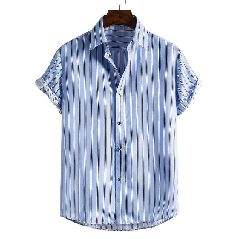 Polos para hombres Camisa estampada a rayas casuales de manga corta para hombres Cómoda de usar para la vida diaria de verano Bolos con botones H9Men's Men'sMe