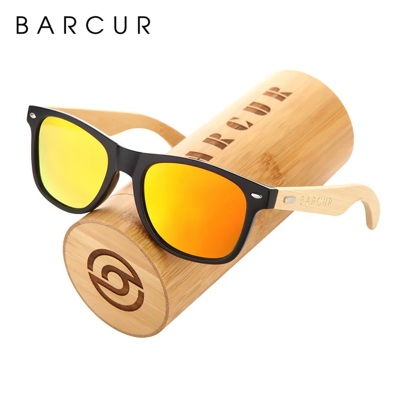 Barcur Polarised Glasses Men Bamboo Wood Sun Women Fashion Mirror Solglasögon Brand Designer Eyewear 220513