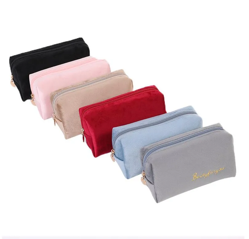 Sac de maquillage en velours pour femmes, trousse de rangement de voyage, trousse de toilette et de cosmétiques, pochette à la mode pour filles et dames, porte-monnaie