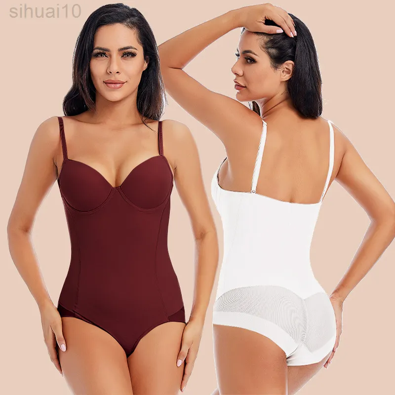 Bracket White Bodysuit Women Shapers Stretch Solid Color Silky Underwear  Body Shapewear L220802