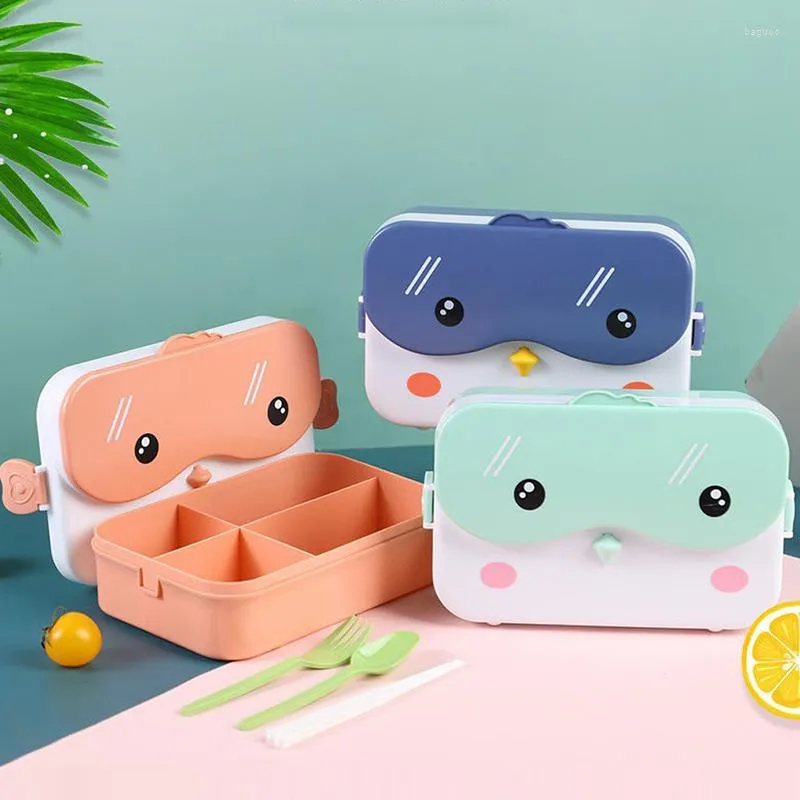 Dinnerware Sets School Kids Bento Lunch Box Rectangular Leakproof Plastic Cartoon Anime Portable Microwave Container Child BoxDinnerware