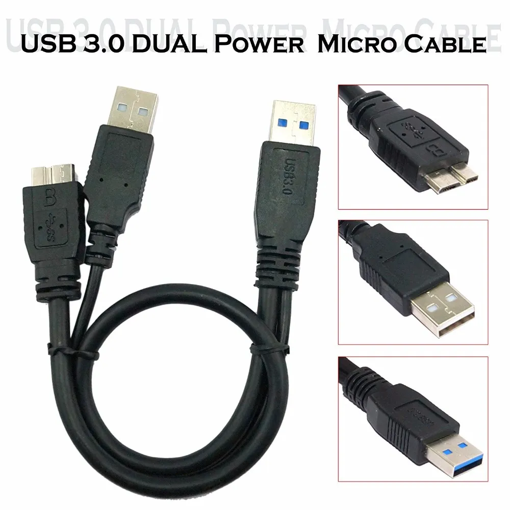 50CM USB 3.0 cable Dual Power Y Shape 2 X Type a to Micro B high speed upto 5 Gbps data transfer cable for External Hard Drives