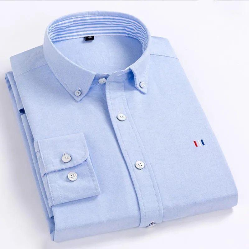 Camisas casuales de hombres de algod￳n Oxford Fit Camiseta Hombres Longsleeve para botones de gran tama￱o a cuadros de moda