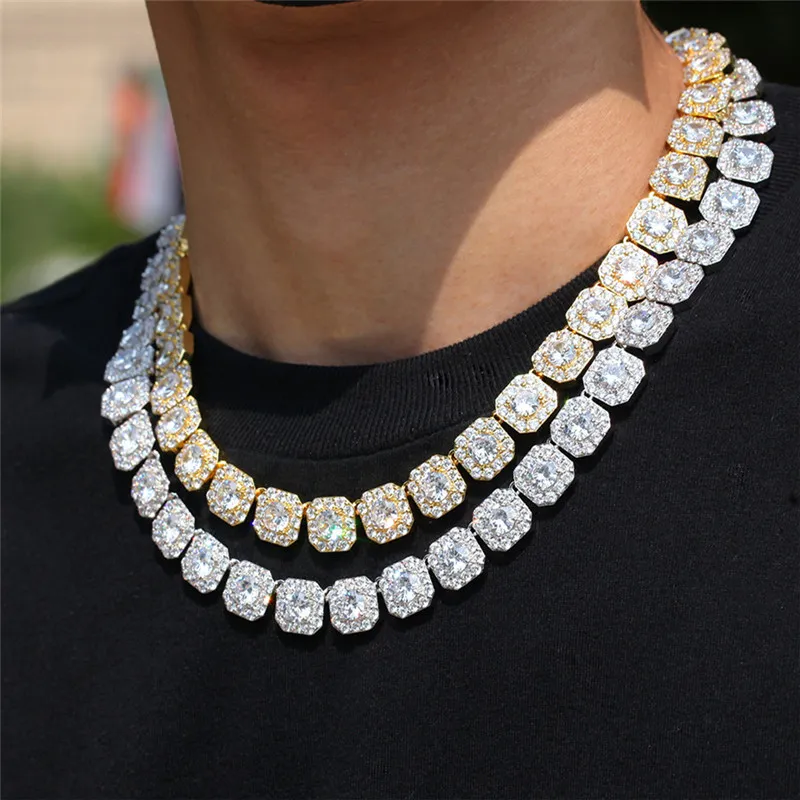hip hop jewelry 12.5mm tennis necklace designer copper mens gold necklace bracelet white Zirconia Ice Out Chain for Man Diamond Silver Necklaces Woman Choker Chains