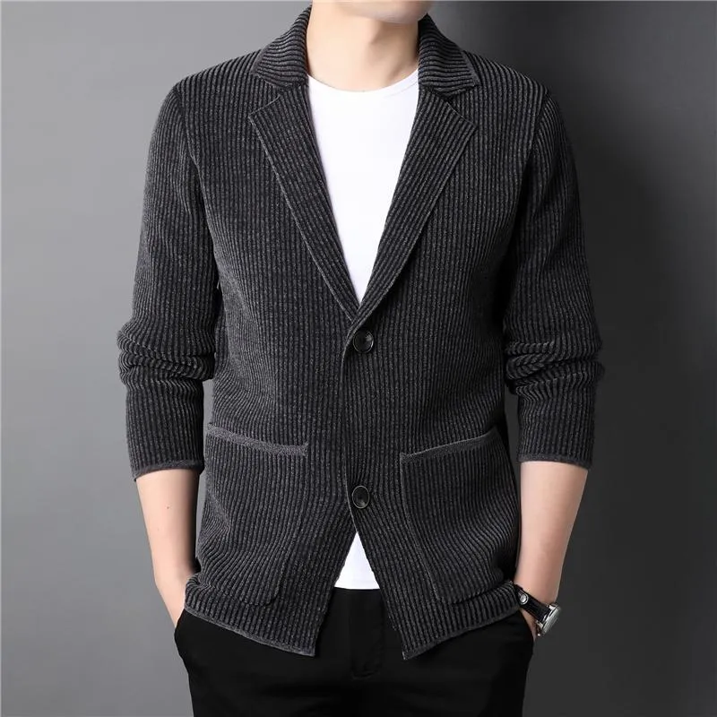Men's Sweaters Autumn Men's Thick Cardigan Jacket Business Casual Suit Collar Two Buttons Knit Sweater Coat Male BrandMen's