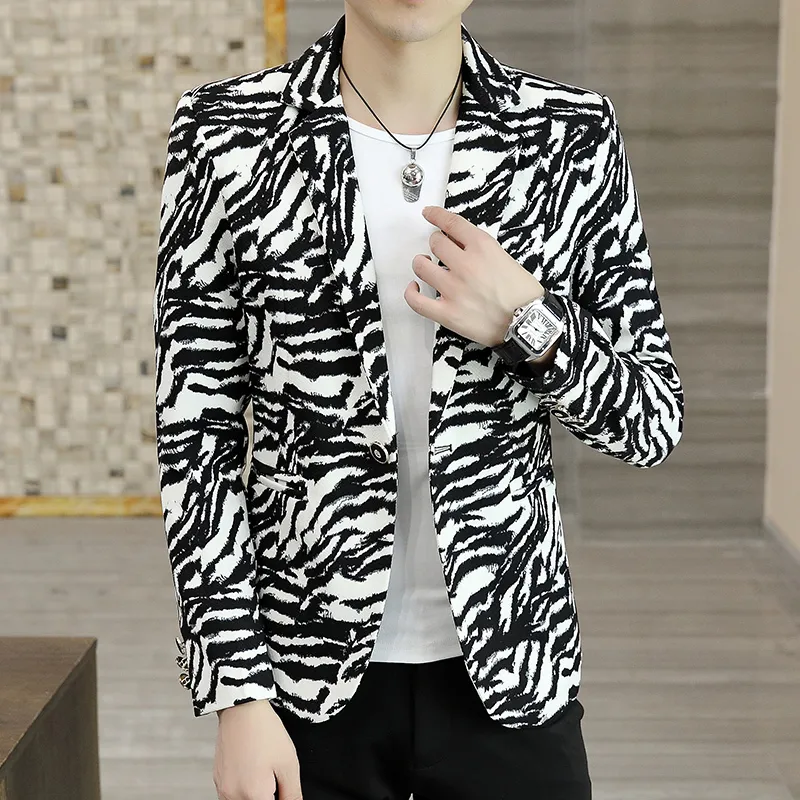 Korean Style Men s Zebra Print Casual Suit Jacket Nightclub Small Suit