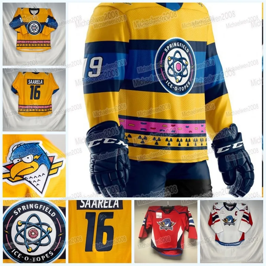 MitNess Custom Springfield Thunderbirds AHL Hockey Jersey Matthew Peca Sam Anas Nathan Walker Scott Perunovich Hugh McGing Logan Brown Josh