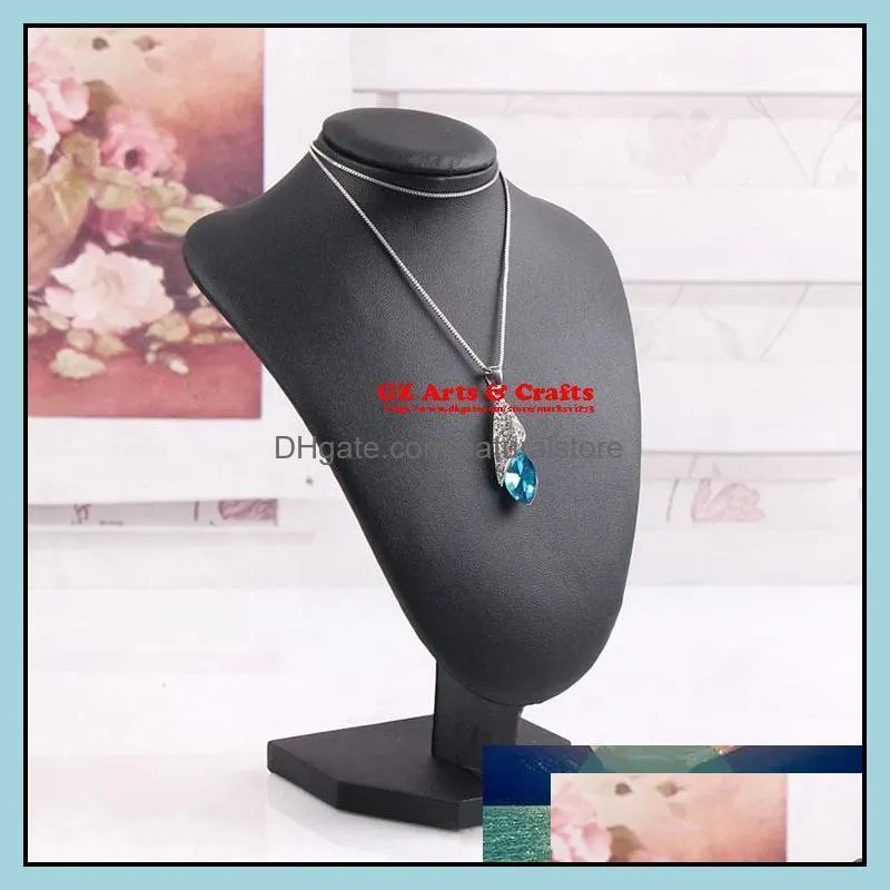 Black PU Leather Neck Shelf Models Necklace Pendant Holder Mannequin Bust Jewelry Display Stand Show Storage