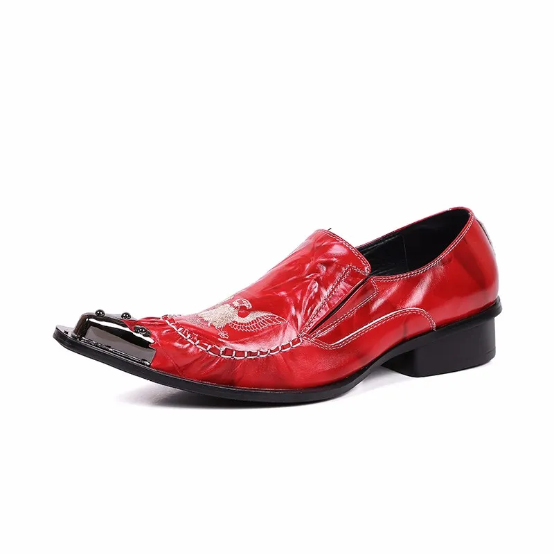 Designer-Nouveau Mode De Luxe Oxfords Aigle Broderie Slip sur Mariage et Discothèque Chaussures De Fête Hommes Rouge Cadeaux De Noël