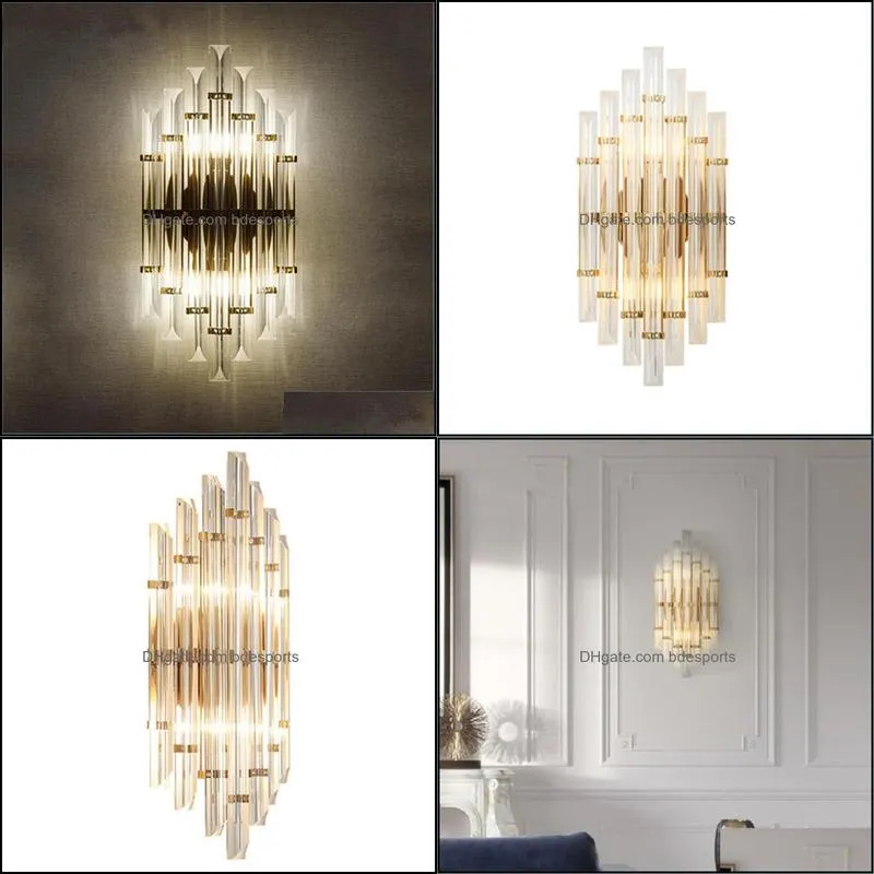 led e14 Nordic Iron Crystal LED Lamp Light Wall lamp Wall Light Sconce For Bar Store Foyer Bedroom