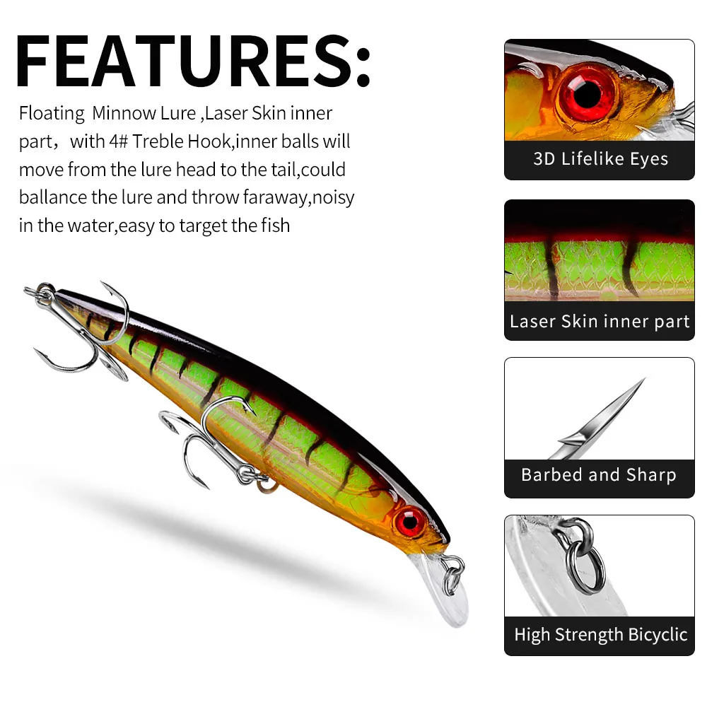 10 Colour Laser Lines Minnow Fishing Lures Bass Crankbait Hooks Tackle  Crank Baits Opp Bag Packing 13.4g 11cm / 4.33 K1625 From Allvin, $0.73