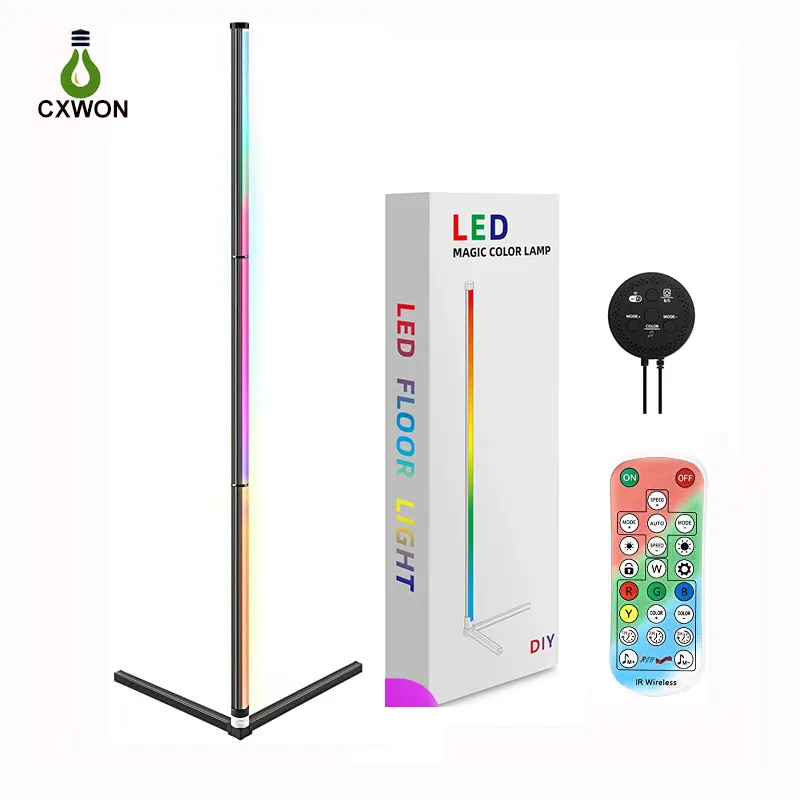 RGBCW Smart Corner Floor Lâmpadas 49.6 '' Standing Light Futurist Lâmpada Modern Creative DIY Modo Alexa App Controle de voz