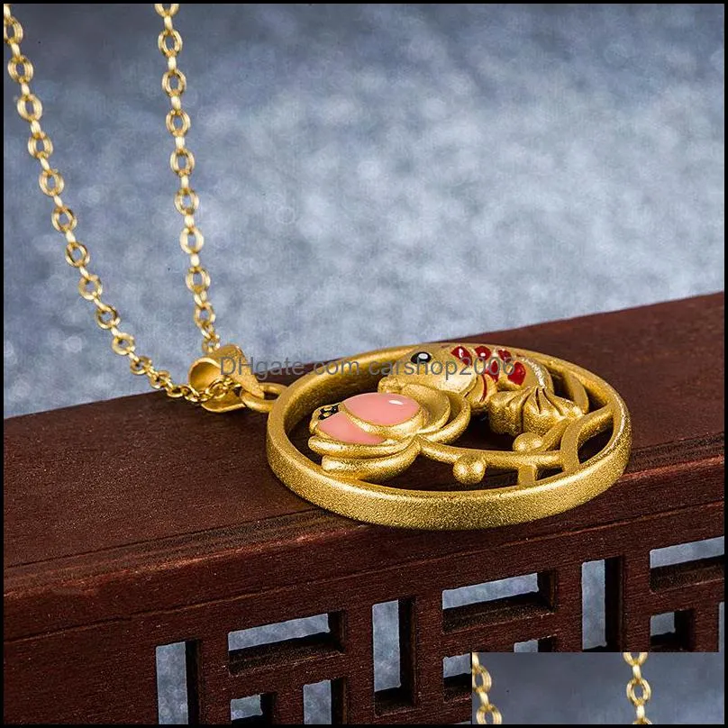 sand gold necklaces gilding lotus fish tranquility and peace plate round plate fish pendant necklace carshop2006