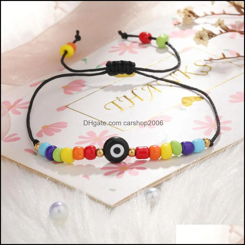 turkish evil eye link bracelet for women fashion beads 2021 bohemian rainbow beaded jewelry rope string lucky bracelets