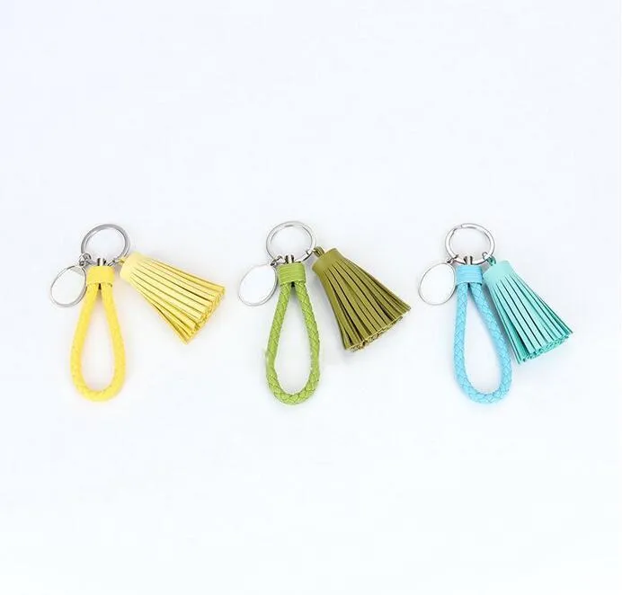 Sublimation Blank Tassel Keychain Pendant Heat Transfer Luggage Decoration Leather Keychains DIY Couple Key Ring