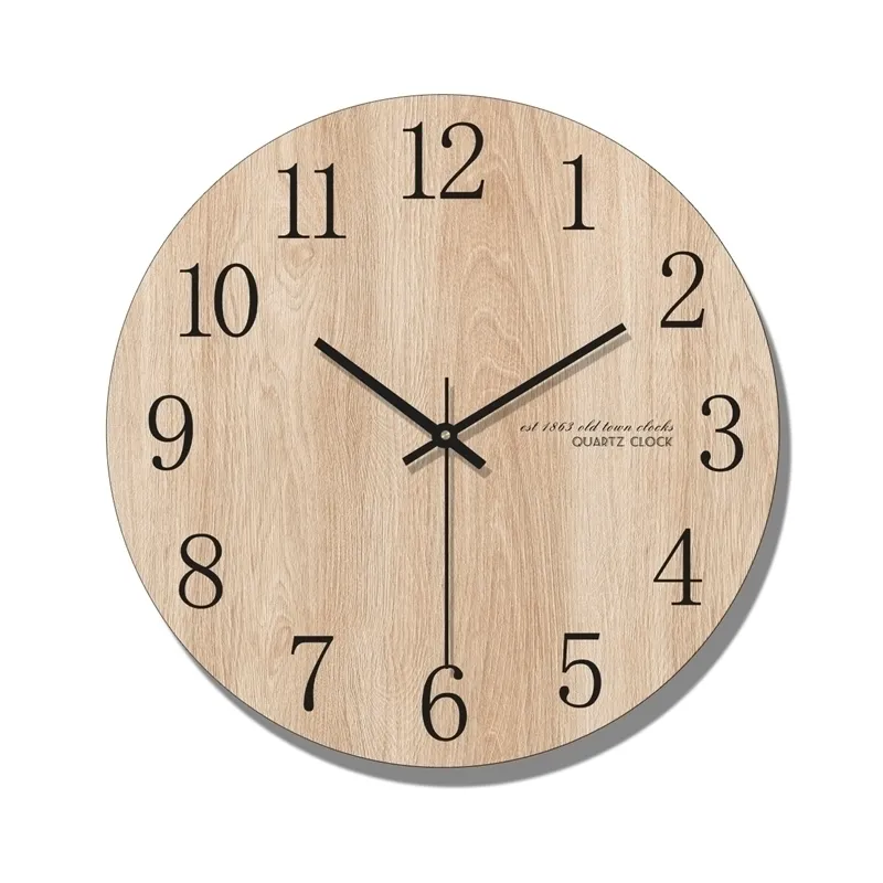 Arabic ral Design Round Wooden Digital Wall Clock Fashion Silent Living Room Decor Saat Home Decoration Watch Gift Y200110