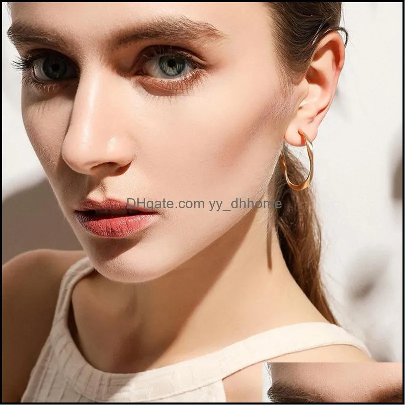 Simple Plain Gold Color Metal Pearl Hoop Earrings Women Female Fashion Big Circle Statement For Korean Jewelry & Huggie