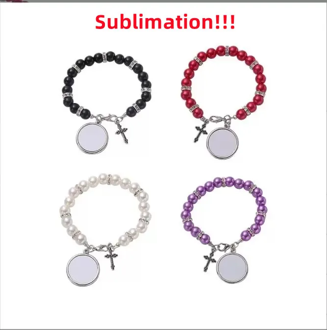 Bracelet de Sublimation, vierge, transfert de chaleur, avec feuille de métal, pour bricolage, croix de jésus, pendentifs en métal, Stock