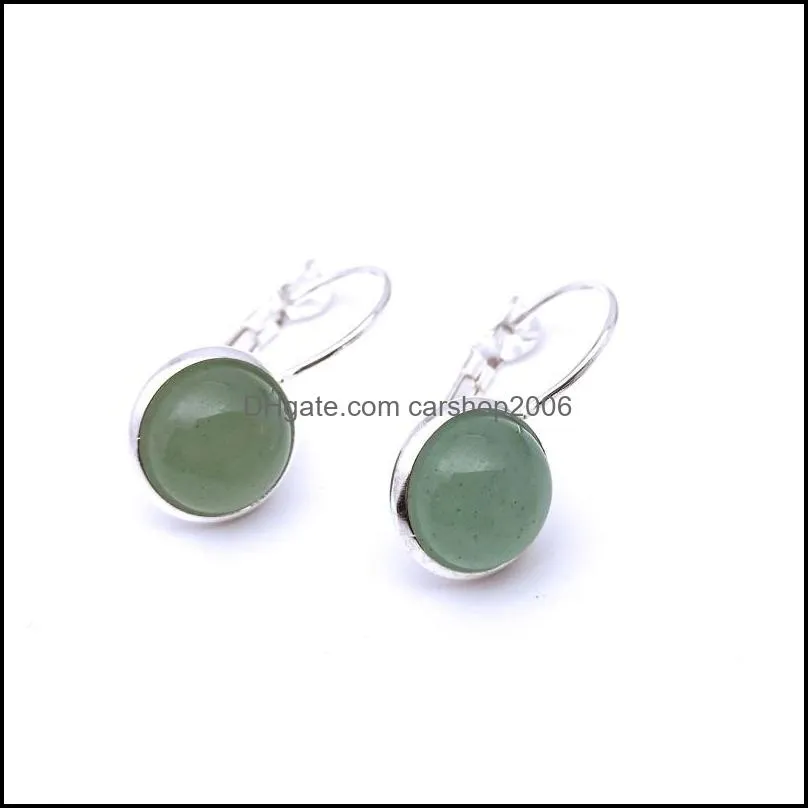 silver plated green aventurine quartz healing crystal charms earrings geometric natural stone earring for women jewelry