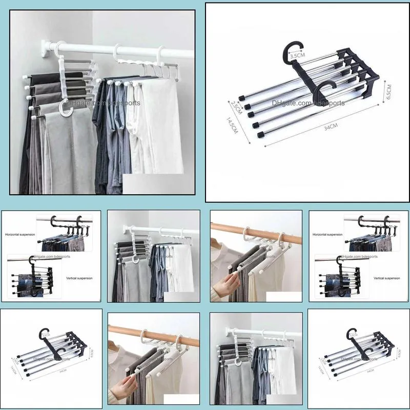 Hangers & Racks 5 Layers Multi Functional Clothes Hangers Pant Storage Cloth Rack Trousers Hanging Shelf Non-slip Clothing Organizer Storage Rack