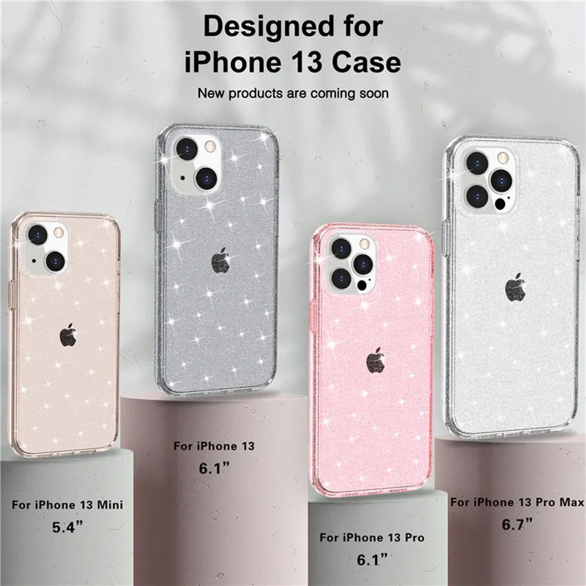 Luxury Bling Glitter Phone Cases For iphone 14 13 Pro Max 12 11 Xs Max Xr X SE 2022 7 Plus 8 Shiny Sparkle Hard PC Soft TPU Transparent Crystal Mobile Back Cover