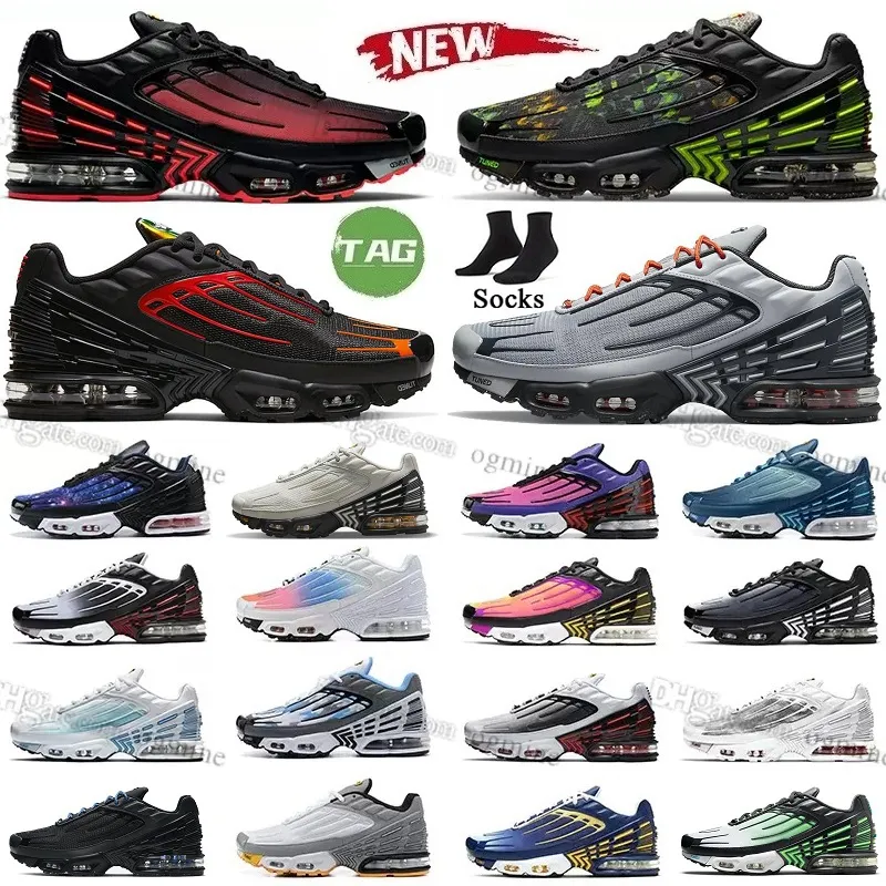 2022 Designer 3 Dam Löparskor Herr Tuned III Grå Vit Svart Ljus Bengrön Aqua Rainbow Röd tns Sneakers Tn3 herr dam Sports Plus Sneakers 36-47