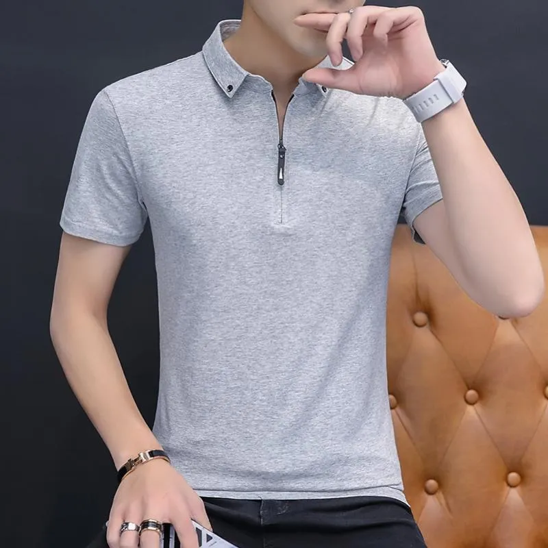 Camisetas masculinas 2022 Moda de verão Men t-shirt coreano estilo slim fit algodão camiseta curta manga curta colar de colarinho de colarinho
