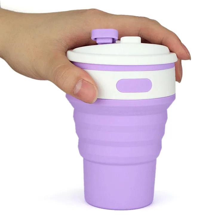 Gobelets flexibles portables personnalisables 350 ml tasse à café en silicone pliable en plein air anti-brûlure pliante tasses d'eau de voyage cadeau promotionnel ZL1220