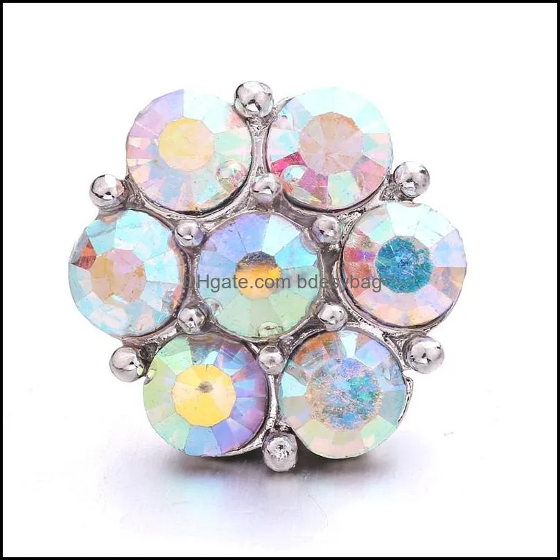 radiant colorful rhinestone chunk clasp 18mm snap button zircon flower charms bulk for snaps diy jewelry findings suppliers gift