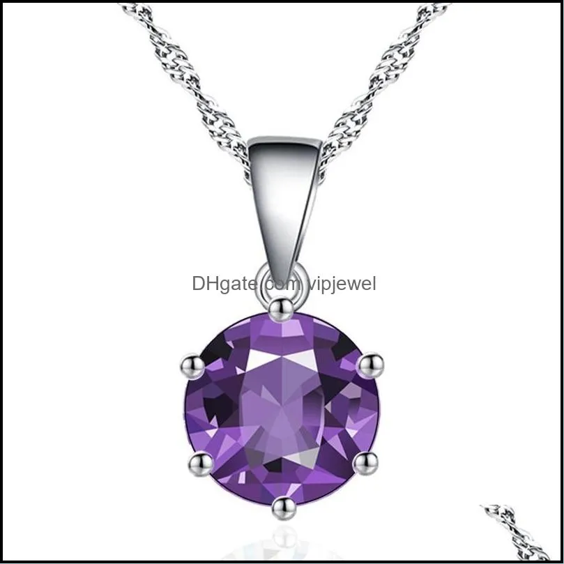 fashion colorful six-claw round zircon necklace